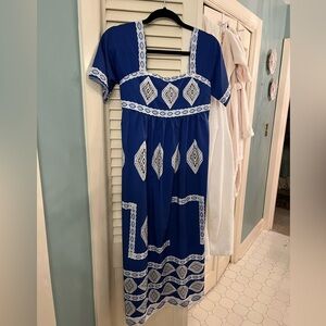 Blue and White Patterned Women's Dress